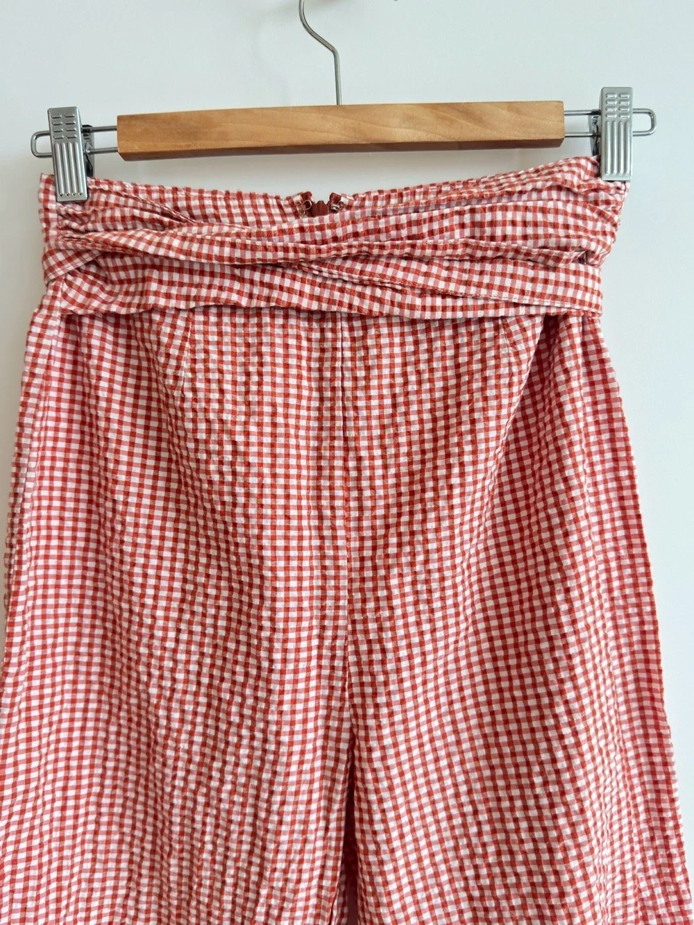 Free People Orange White Gingham Tie Waist Cropped Pants Size 2 Cottagecore